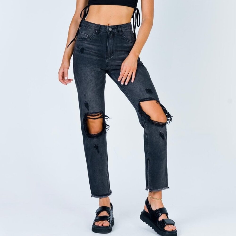 PRINCESS POLLY Women's NWT Erissa Knee Rip Jeans in Black | Size 8‎